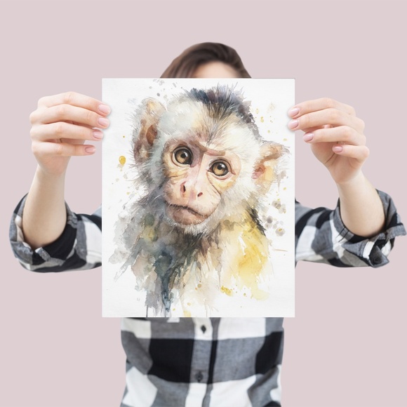 Watercolor Monkey Portrait Wall Art Print Unframed - Playful Jungle Charm - Picture 4 of 6
